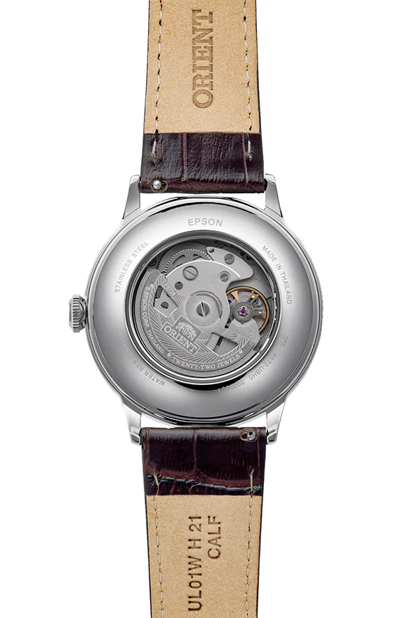 Orient Bambino RA-AC0035E Arabic Numerals Green Dial Leather Strap Watch - 40.5mm - Image 3