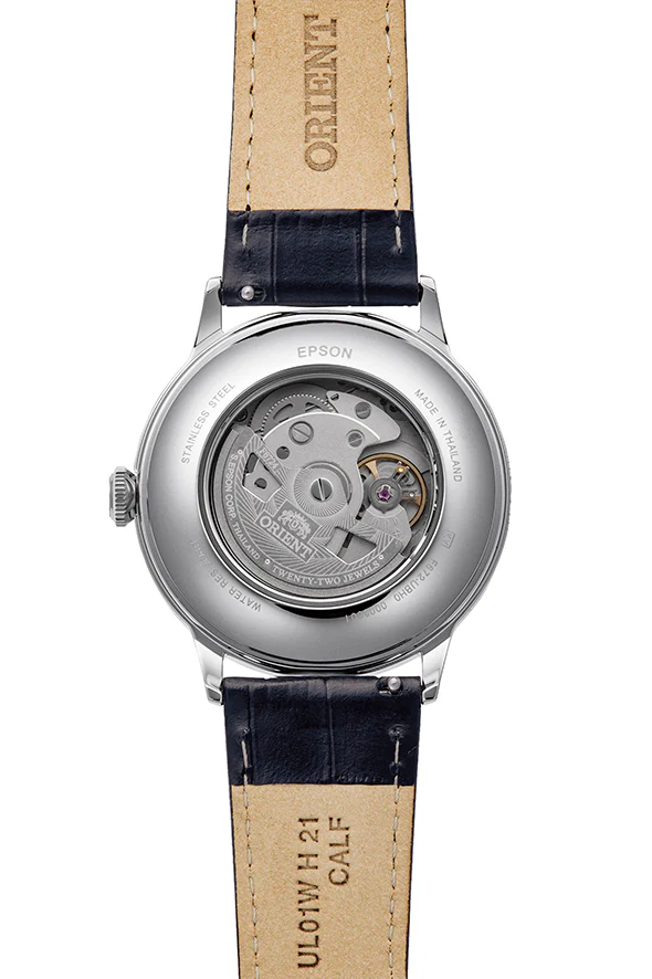 Orient Bambino RA-AC0036L Arabic Numerals Blue Dial Leather Strap Watch - 40.5mm - Image 3